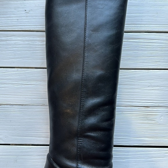 Tory Burch Black Tall Kasey Heeled Smooth Leather Boots Logo size 5.5 - Picture 15 of 16